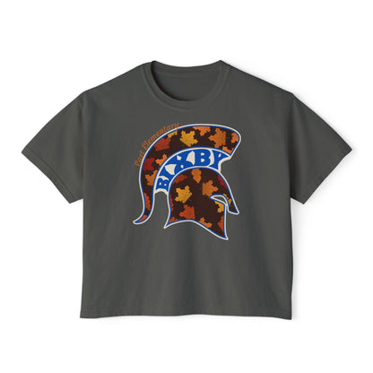 Bixby Spartans East Elementary Fall Leaves Helmet Women's Boxy Tee – Autumn Mom Shirt