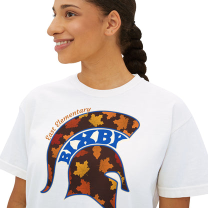 Bixby Spartans East Elementary Fall Leaves Helmet Women's Boxy Tee – Autumn Mom Shirt