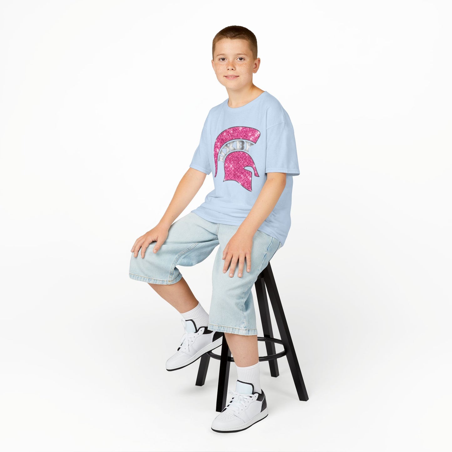 Bixby Spartan Pink Helmet Bling Youth Gildan Tee