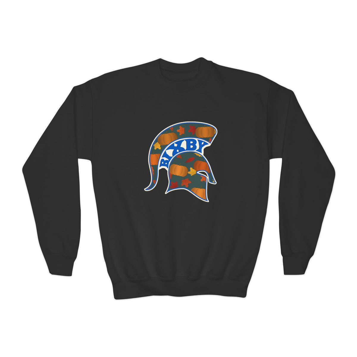 Bixby Spartans Pumpkin Patch Helmet Youth Sweatshirt – Kids Fall Crewneck