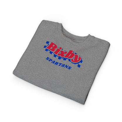Bixby Spartans Retro Blue Checkered Script Toddler Sweatshirt – Little Spartan Vintage Crewneck