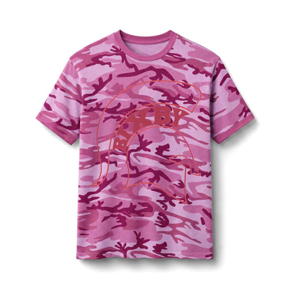 Bixby Spartans Camo Spartan Helmet - Pink Outline Military Graphic Tee