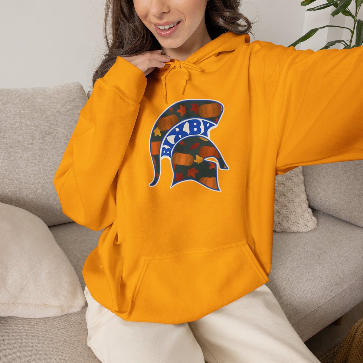Bixby Spartans Pumpkin Patch Helmet Hoodie – Fall Game Day Hooded Sweatshirt