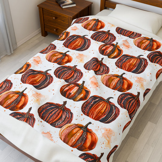Autumn Pumpkin Paradise Velveteen Plush Blanket