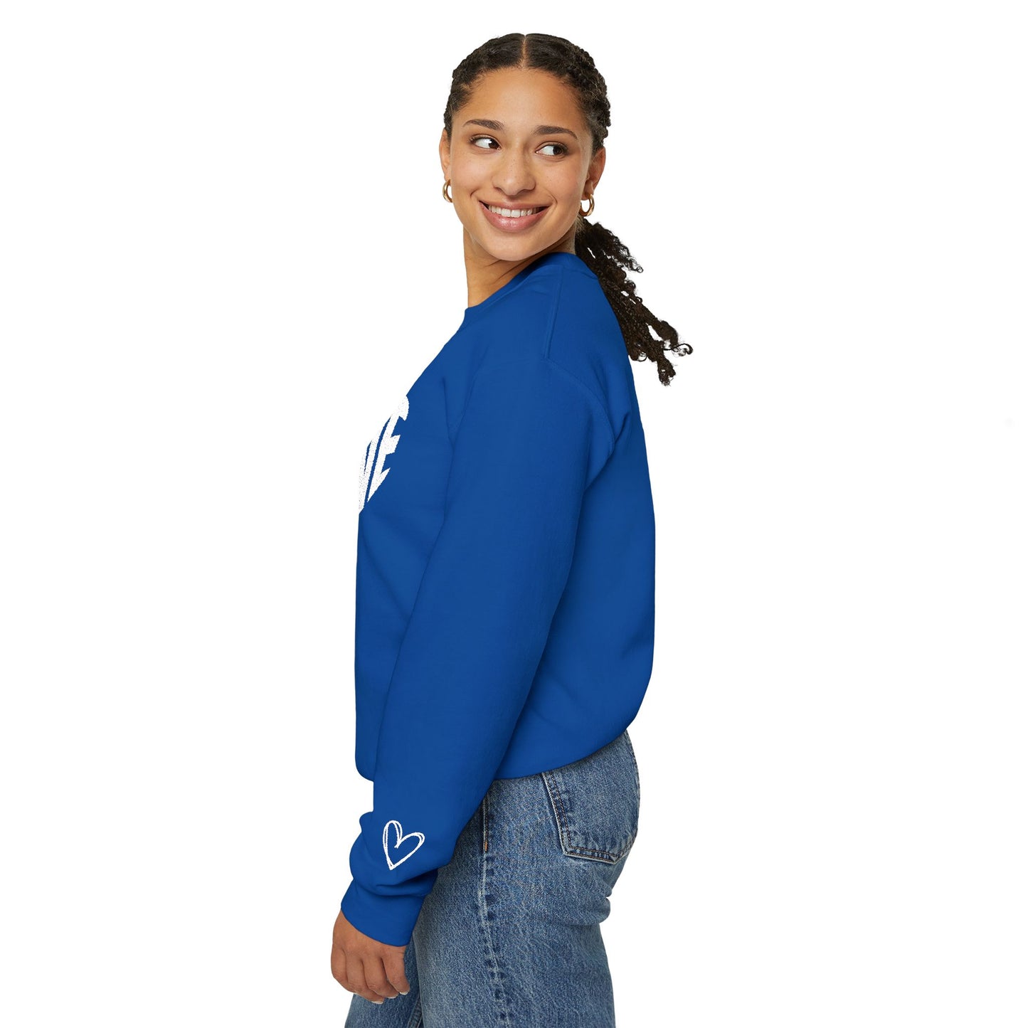 Embroidered Love Heart Gildan Sweatshirt with Dual Sleeve Embroidery