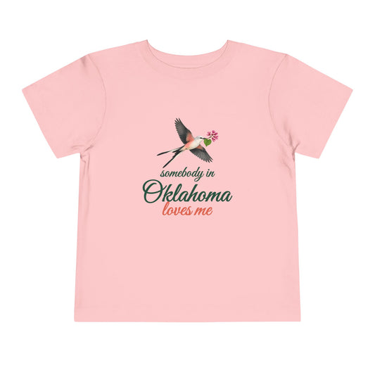 Somebody in Oklahoma Loves Me Toddler Shirt, Pink, front view