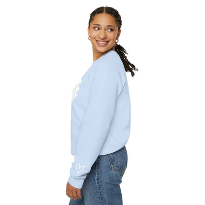 Embroidered Love Heart Gildan Sweatshirt with Dual Sleeve Embroidery