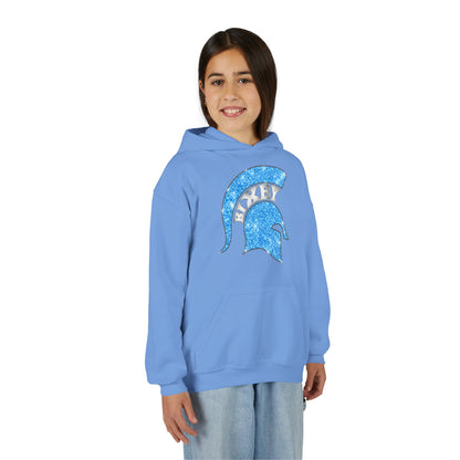 Bixby Spartan Blue Helmet Bling Youth Gildan Hoodie