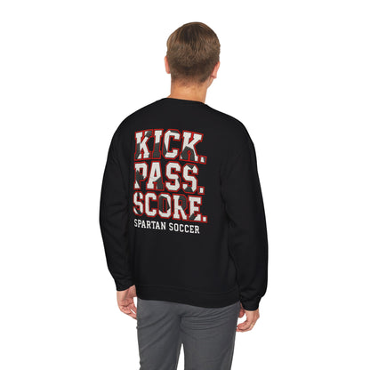 Kick. Pass. Score. Spartan Soccer Gildan Sweatshirt