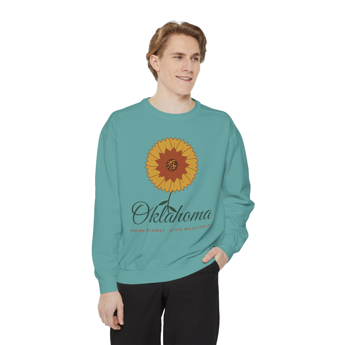 Indian Blanket Garden Script Oklahoma Crewneck Sweatshirt | Comfort Colors