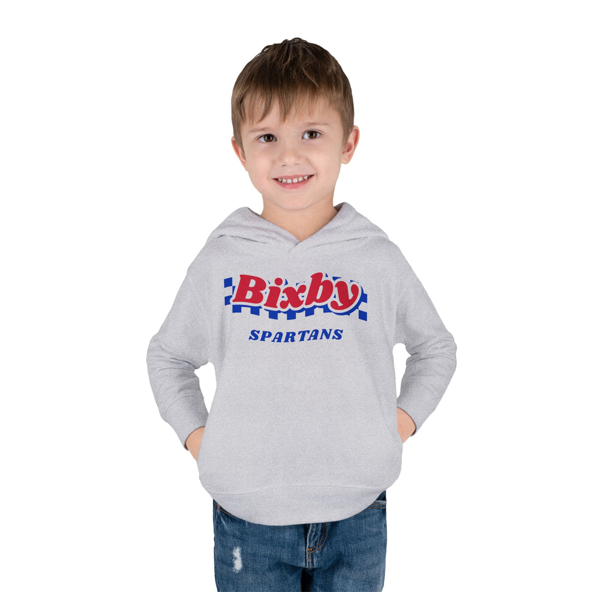 Bixby Spartans Retro Blue Checkered Script Toddler Hoodie – Little Spartan Vintage Hoodie