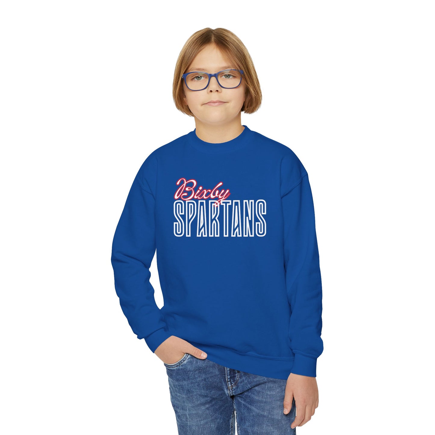 Bixby Spartans Cursive Youth Gildan Sweatshirt