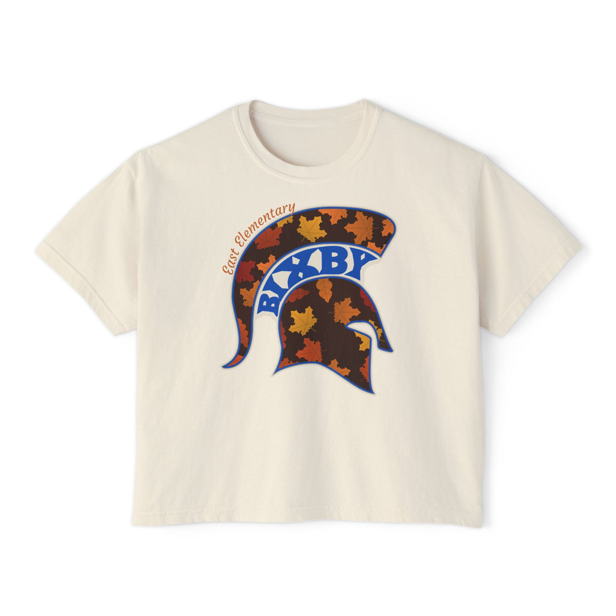 Bixby Spartans East Elementary Fall Leaves Helmet Women's Boxy Tee – Autumn Mom Shirt