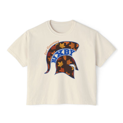 Bixby Spartans East Elementary Fall Leaves Helmet Women's Boxy Tee – Autumn Mom Shirt