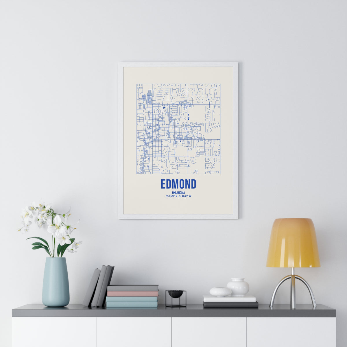 Edmond Street Map Framed Print, Royal Blue on Cream