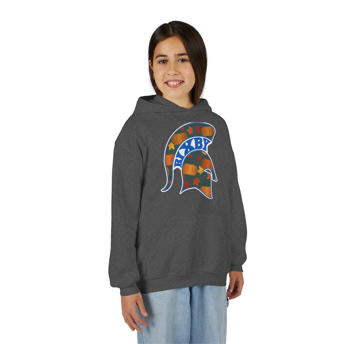 Bixby Spartans Pumpkin Patch Helmet Youth Hoodie – Kids Fall Game Day Hoodie