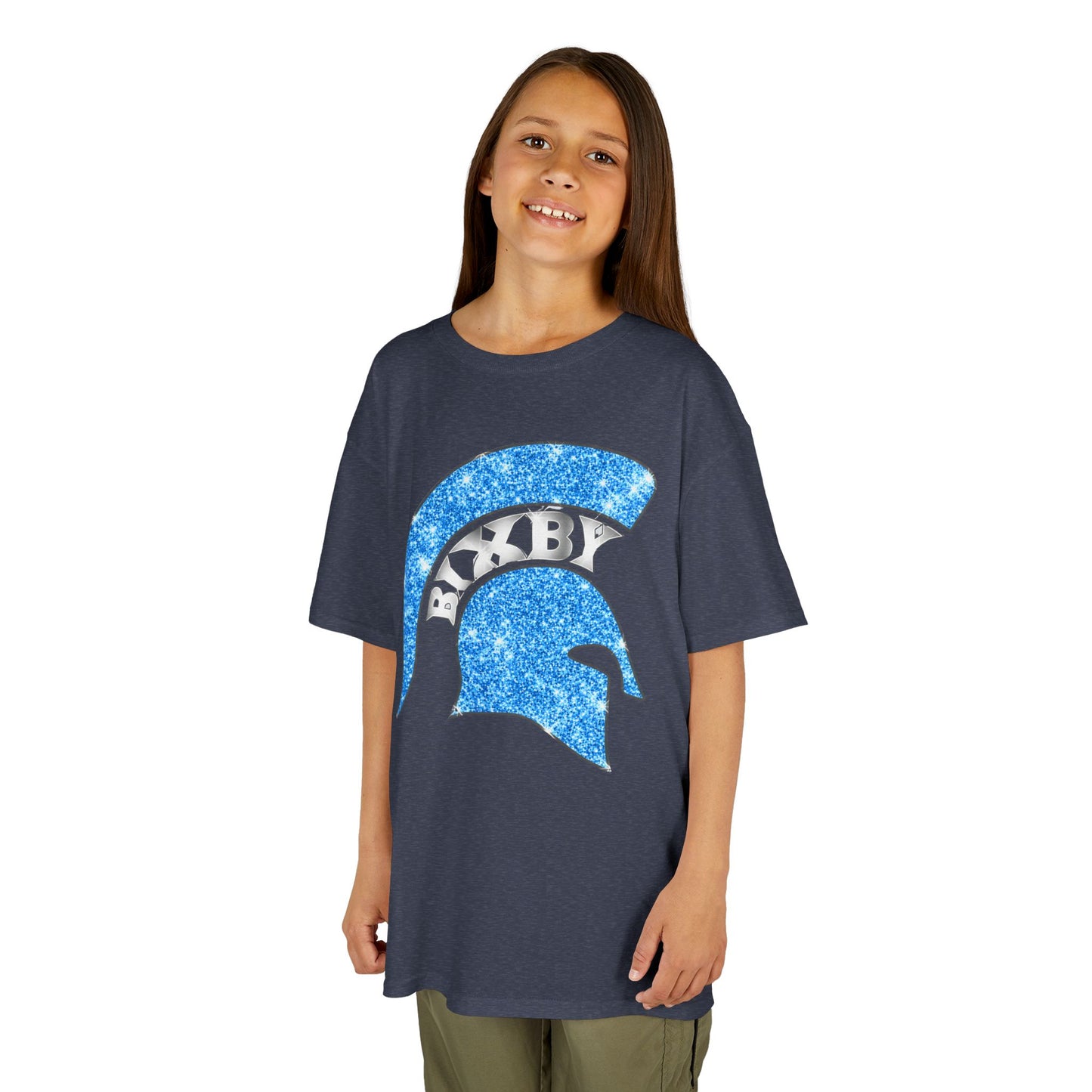 Bixby Spartan Blue Helmet Bling Youth Gildan Tee