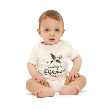 Somebody in Oklahoma Loves Me Baby Bodysuit, White, worn on baby