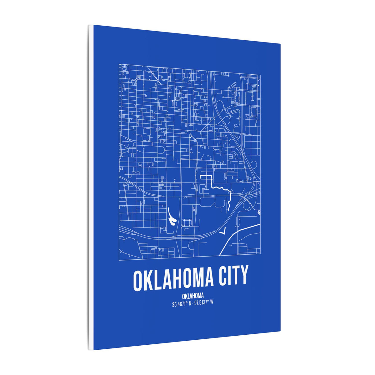 Oklahoma City Street Map Canvas, White on Royal Blue