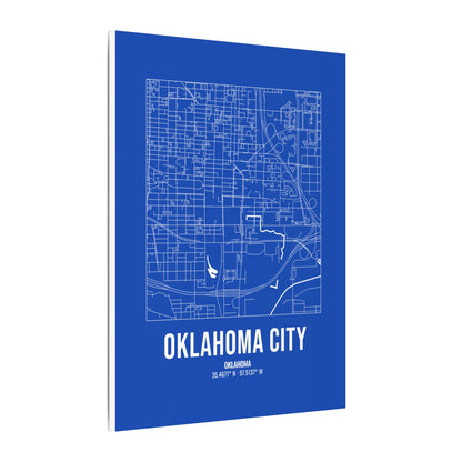 Oklahoma City Street Map Canvas, White on Royal Blue