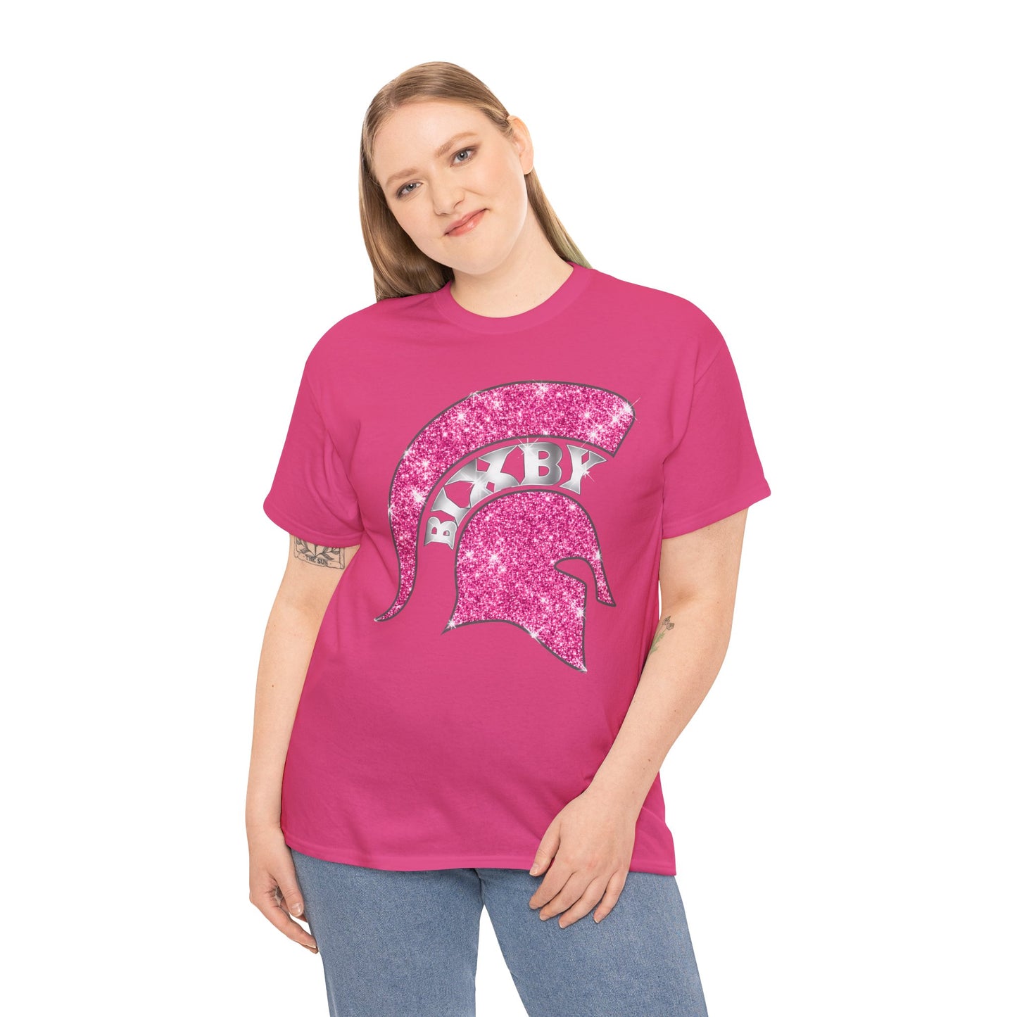 Bixby Spartan Pink Helmet Bling Gildan Tee