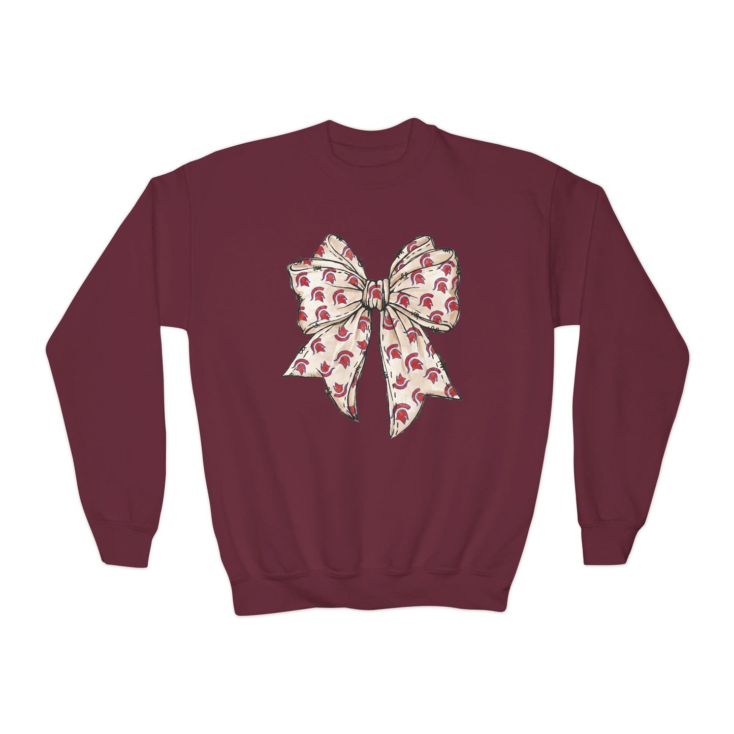 Spartan Helmet Pattered Bow Youth Gildan Sweatshirt