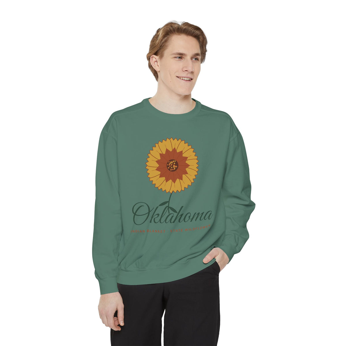 Indian Blanket Garden Script Oklahoma Crewneck Sweatshirt | Comfort Colors