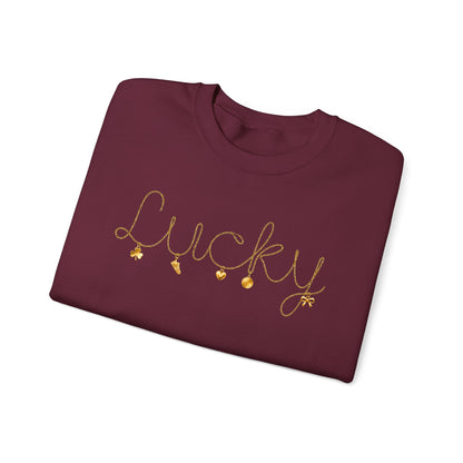 Lucky Script Necklace Crewneck Gildan Sweatshirt
