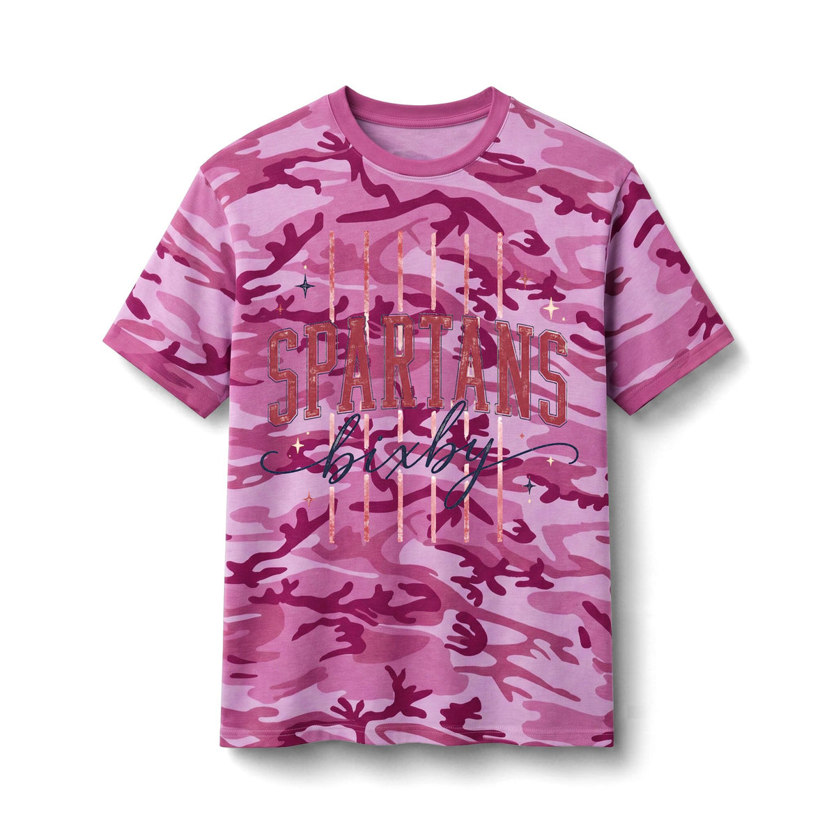 Bixby Spartans Camo American Flag - Distressed USA Print Tee