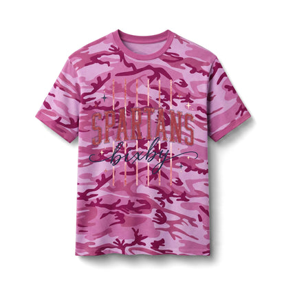 Bixby Spartans Camo American Flag - Distressed USA Print Tee