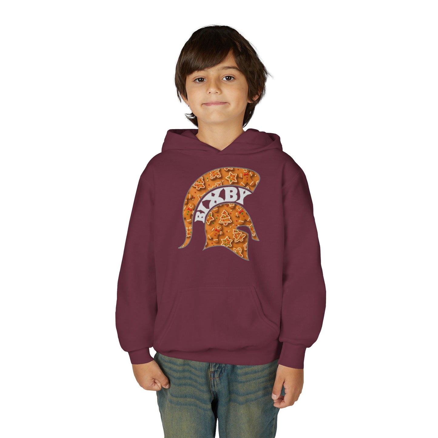 Bixby Spartan Gingerbread Helmet Youth Gildan Hoodie