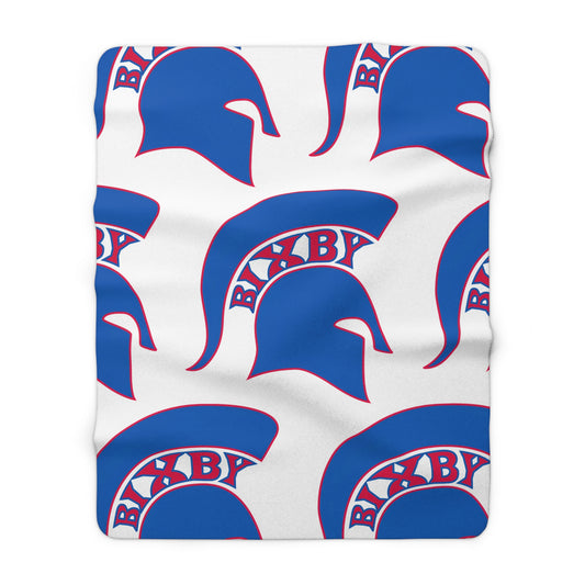 Spartan Blue Large Pattern Logo Comfy Sherpa Fleece Blanket