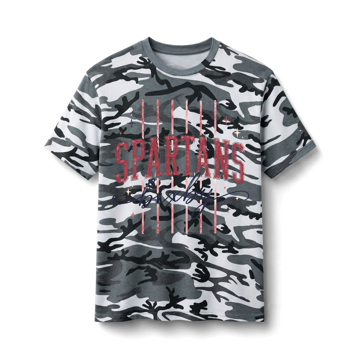Bixby Spartans Camo American Flag - Distressed USA Print Tee