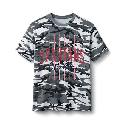 Bixby Spartans Camo American Flag - Distressed USA Print Tee