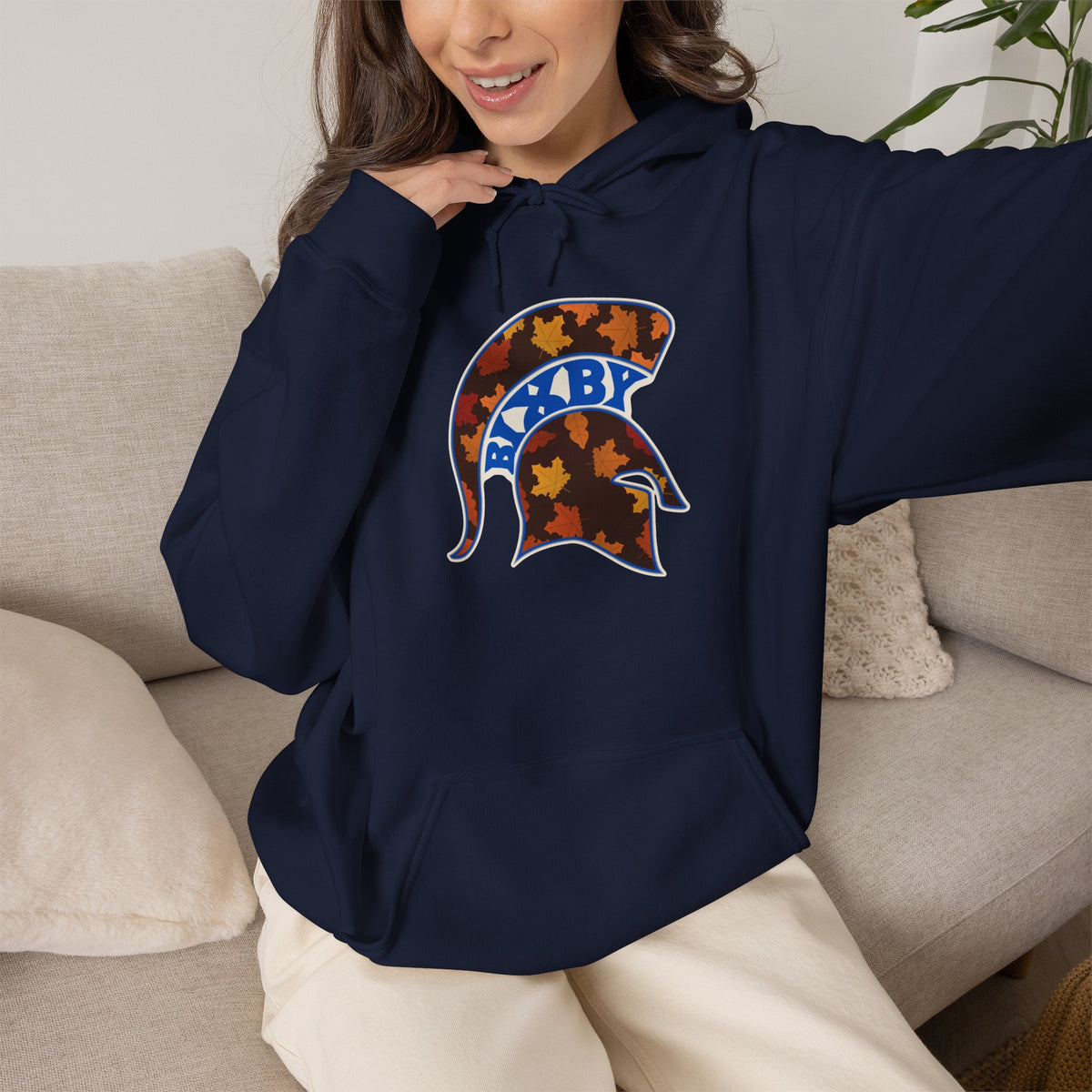 Bixby Spartans Fall Leaves Helmet Hoodie – Autumn Game Day Hooded Sweatshirt