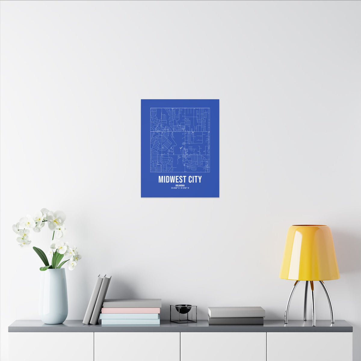 Midwest City Street Map Canvas, White on Royal Blue