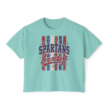 Spartans Lucky Women's Boxy Tee Vintage Red & Blue Patriot Stripes
