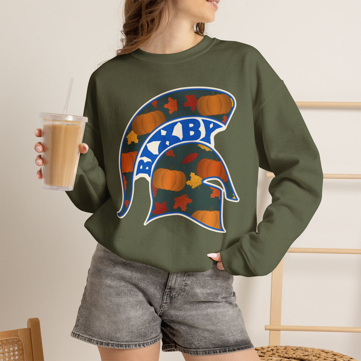 Bixby Spartans Pumpkin Patch Helmet Sweatshirt – Fall Game Day Crewneck
