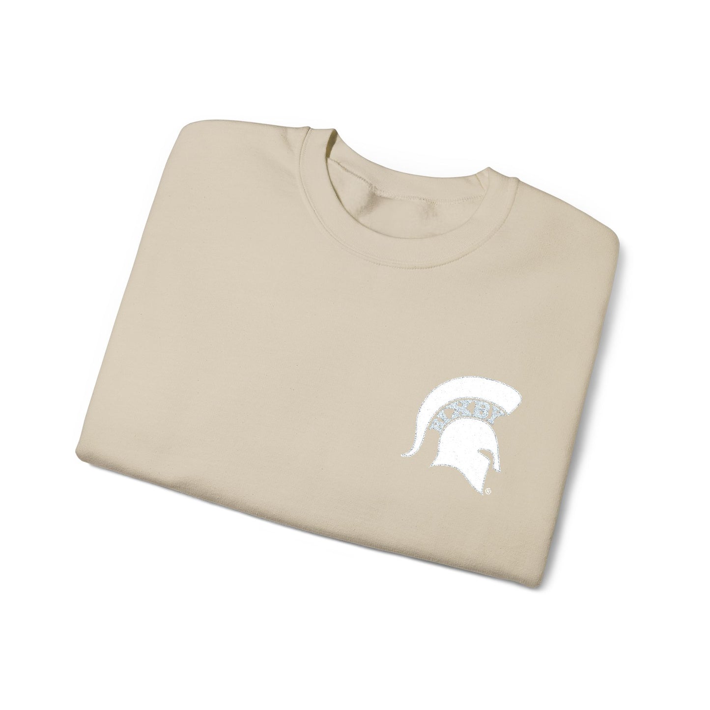 Embroidered White Spartan Helmet Gildan Sweatshirt