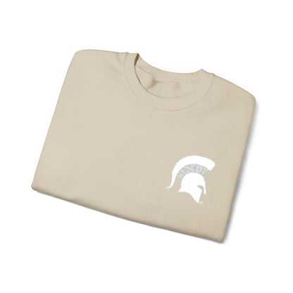 Embroidered White Spartan Helmet Gildan Sweatshirt