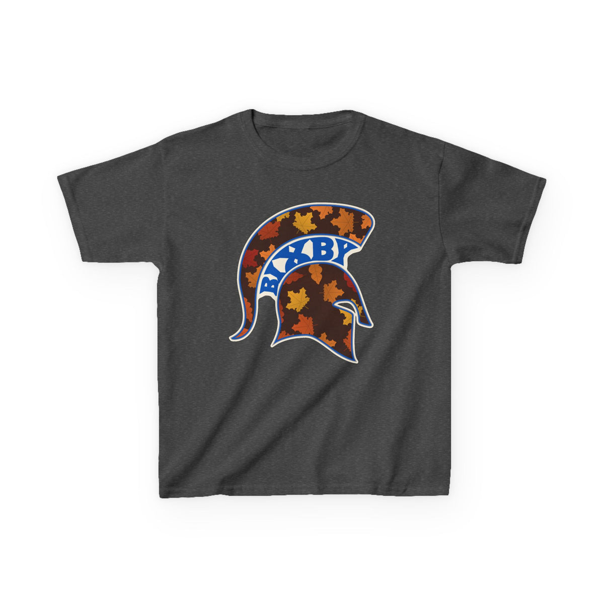 Bixby Spartans Fall Leaves Helmet Youth Tee – Kids Autumn Game Day Shirt