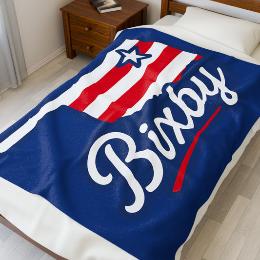 Bixby OK Red White & Blue Velveteen Plush Blanket
