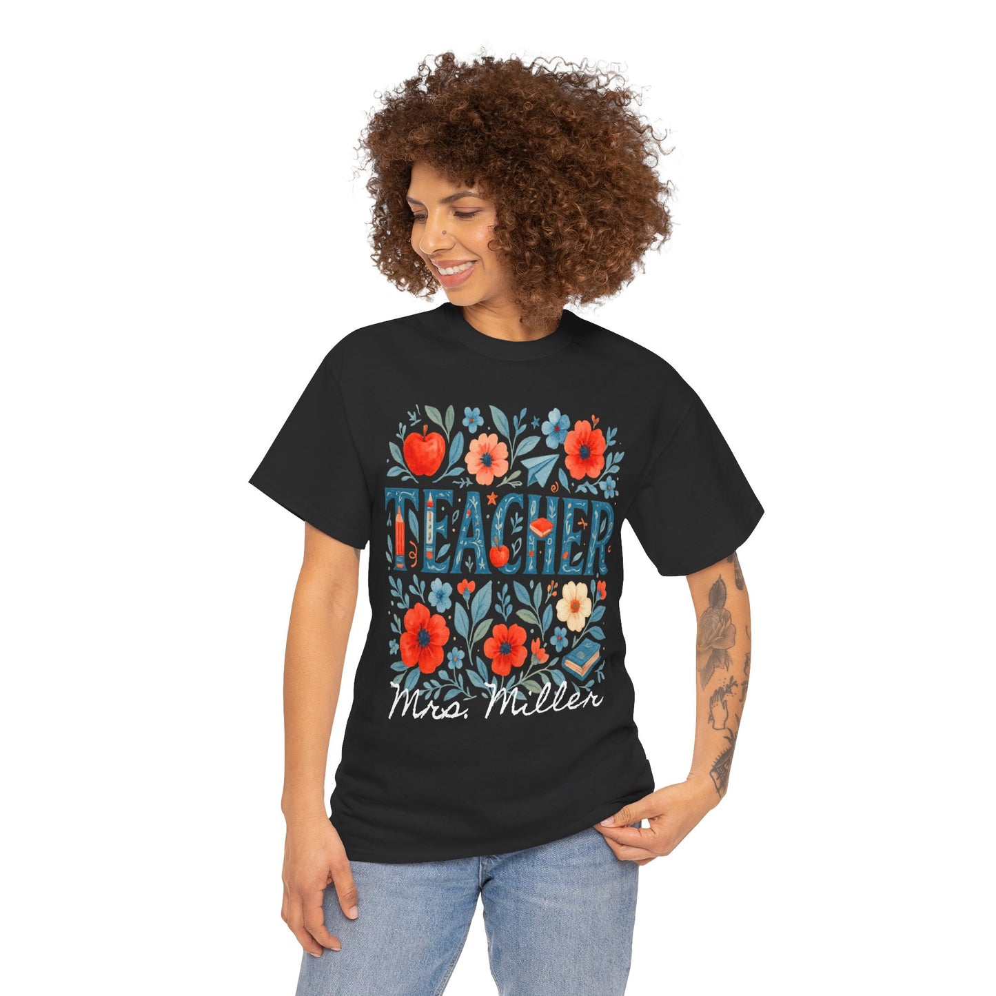 Floral Personalized Teacher Spartan Gildan Tee