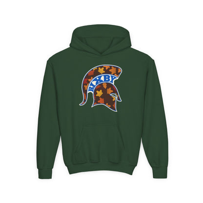 Bixby Spartans Fall Leaves Helmet Youth Hoodie – Kids Autumn Game Day Hoodie