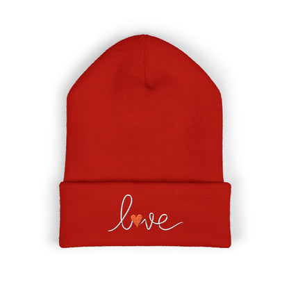 Love Embroidered Cuffed Beanie Cozy Casual Knit