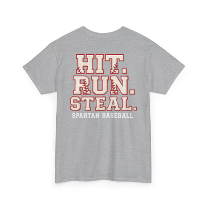 Hit. Run. Steal. Spartan Baseball Gildan Tee