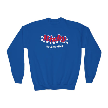 Bixby Spartans Retro Script Checkered Youth Sweatshirt – Kids Game Day Crewneck