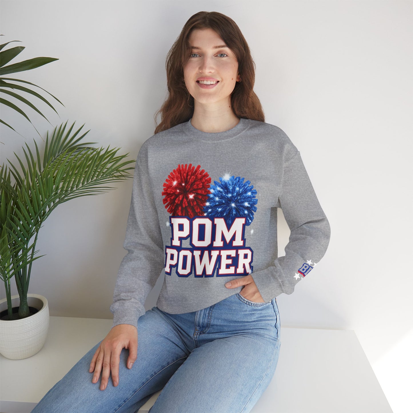 Pom Power With Sleeve Print Gildan Sweatshirt