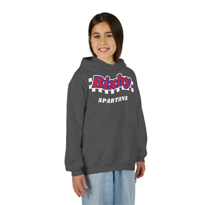 Bixby Spartans Retro Script Checkered Youth Hoodie – Kids Game Day Hoodie