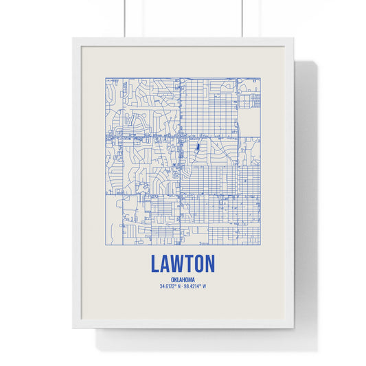 Lawton Street Map Framed Print, Royal Blue on Cream